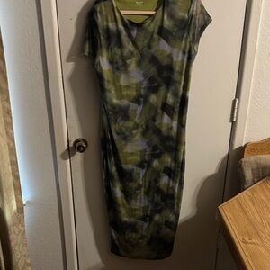 No Boundaries Tie-Dye Midi Dress - Green and Black